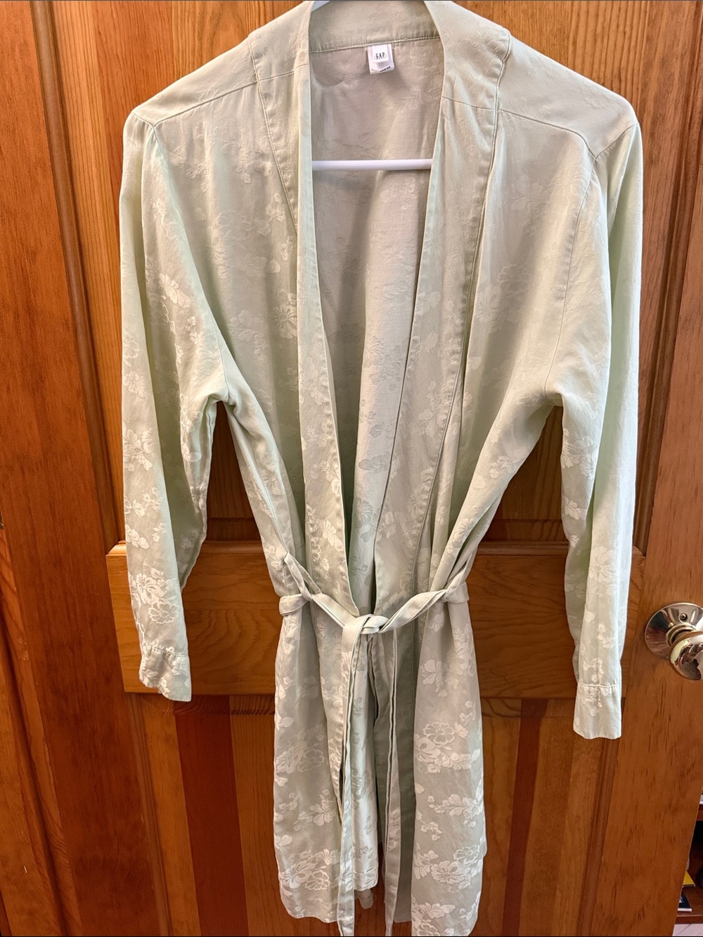 GAP Pale Mint Green Floral Satin Wrap Robe